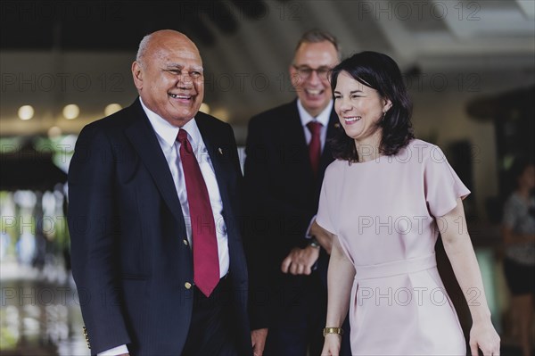 (R-L) Annalena Baerbock (Alliance 90/The Greens), Federal Foreign Minister, meets Viliame Gavoka, Deputy Prime Minister of Fiji, in Nadi, 5 May 2024. Baerbock is travelling to Australia, New Zealand and Fiji for political talks / Photographed on behalf of the Federal Foreign Office