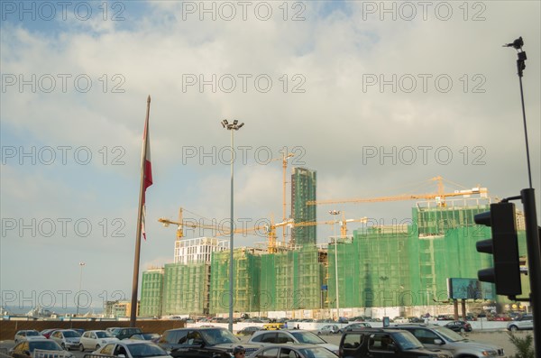 Beirut, Lebanon, April 03, 2017: Center of Beirut presenting a post-civil war reconstruction, several cranes under construction in the city, Asia