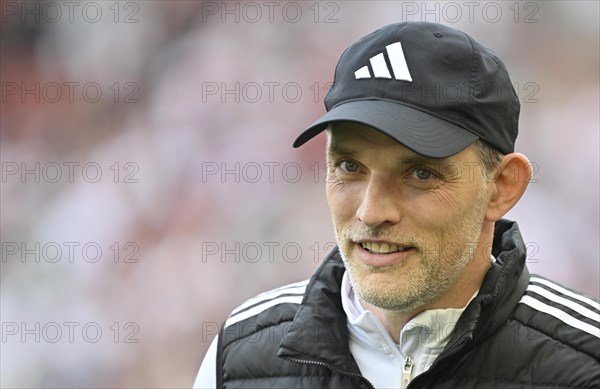 Coach Thomas Tuchel FC Bayern Munich FCB Portrait, Adidas, Logo, smiles, MHPArena, MHP Arena Stuttgart, Baden-Wuerttemberg, Germany, Europe