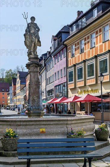 Neptune Fountain, Kaufbeuern, Allgaeu, Swabia, Bavaria, Germany, Europe