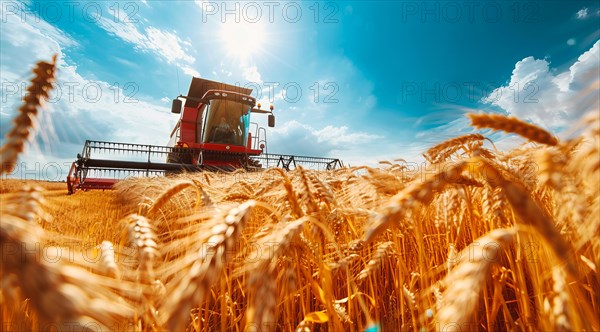 Combine harvester. collecting harvest of rye and wheat, Agriculture grain farming concept, AI generated