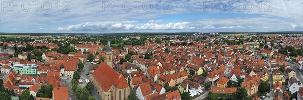 Aerial view of the historic old town of Schwabach with a view of the town church of St John and St Martin. Schwabach, Middle Franconia, Bavaria, Germany, Europe