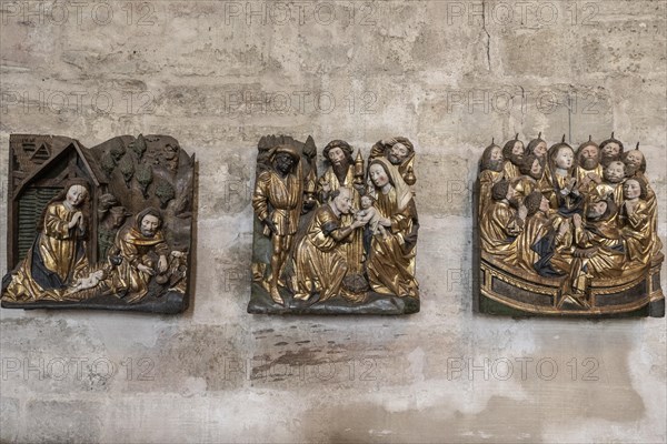 Cathedral, Erfurt, Thuringia, 3 Gothic reliefs, Germany, Europe