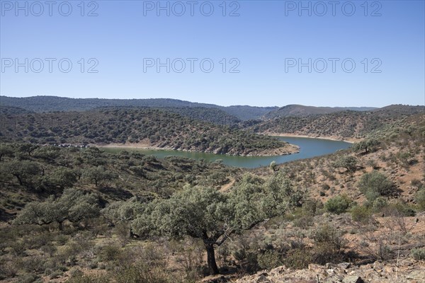 River bend in the Monfraguee National Park, Extremadura, Castilla La Mancha, Spain, Europe