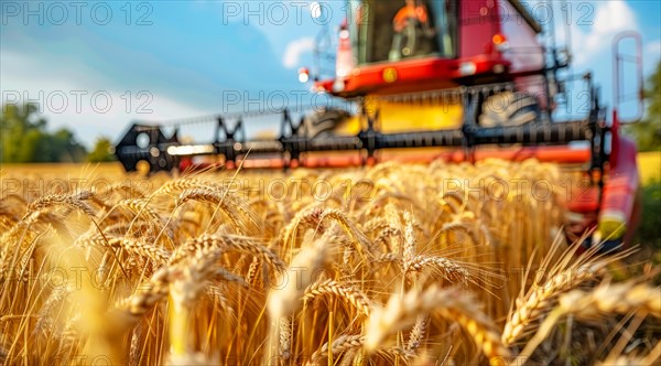 Combine harvester. collecting harvest of rye and wheat, Agriculture grain farming concept, AI generated