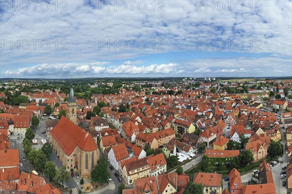 Aerial view of the historic old town of Schwabach with a view of the town church of St John and St Martin. Schwabach, Middle Franconia, Bavaria, Germany, Europe