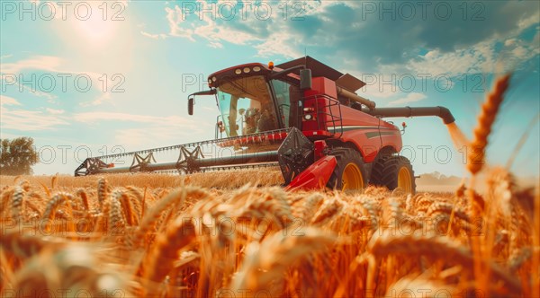 Combine harvester. collecting harvest of rye and wheat, Agriculture grain farming concept, AI generated
