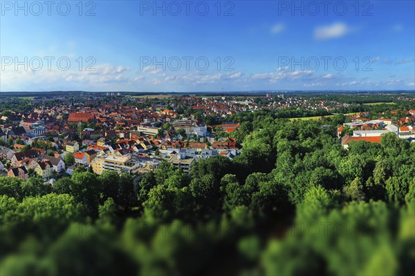 Aerial view of the historic old town of Schwabach with a view of the town church of St John and St Martin. Schwabach, Middle Franconia, Bavaria, Germany, Europe