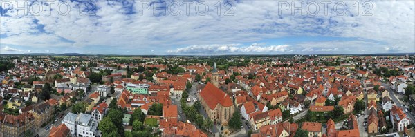 Aerial view of the historic old town of Schwabach with a view of the town church of St John and St Martin. Schwabach, Middle Franconia, Bavaria, Germany, Europe