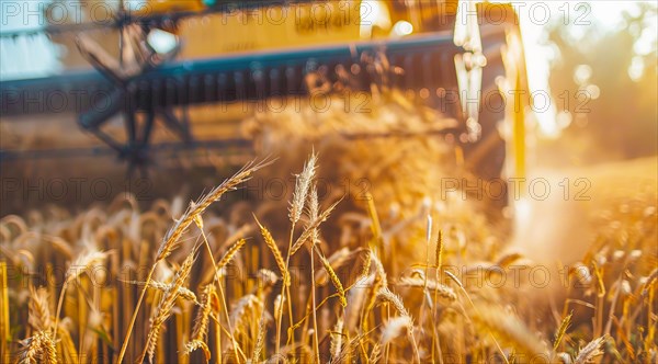 Combine harvester. collecting harvest of rye and wheat, Agriculture grain farming concept, AI generated