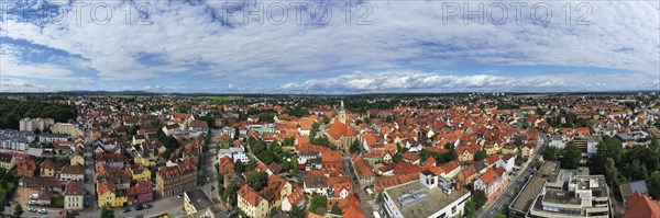 Aerial view of the historic old town of Schwabach with a view of the town church of St John and St Martin. Schwabach, Middle Franconia, Bavaria, Germany, Europe