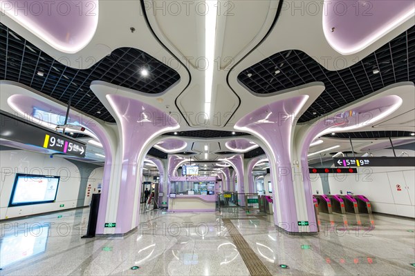 Chengdu Metro underground station Jincheng Avenue modern public transport architecture in Chengdu, China, Asia