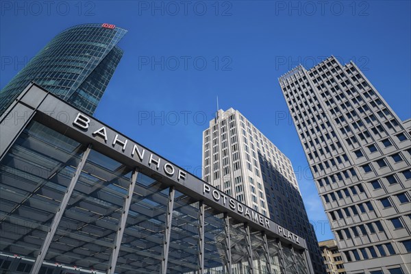 Potsdamer Platz, skyscrapers, railway tower, Sony Center, Beisheim Center, Ritz Carlton luxury hotel, railway station, Berlin, Germany, Europe
