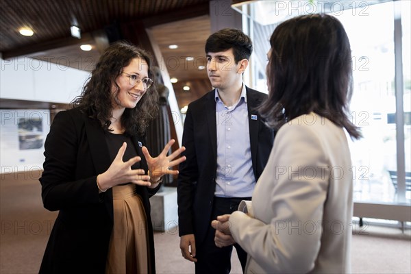Annalena Baerbock (Buendnis 90/Die Gruenen), Federal Foreign Minister, photographed during a conversation with Moritz Tapp, Deputy Chairman of the Bundesjungendring, and Carolin Vogt, Head of International and European Youth Policy, at the Council of Europe in Strasbourg, 16 May 2024. Photographed on behalf of the Federal Foreign Office
