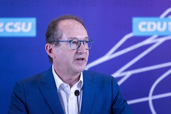 Alexander Dobrindt, Chairman of the CSU parliamentary group in the German Bundestag, recorded as part of a press statement in front of the parliamentary group meeting in the German Bundestag in Berlin, 14 May 2024