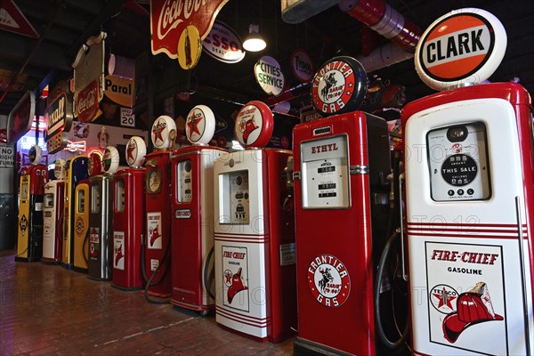 Petrol pumps in a bar, Route 66, Chandler, Oklahoma