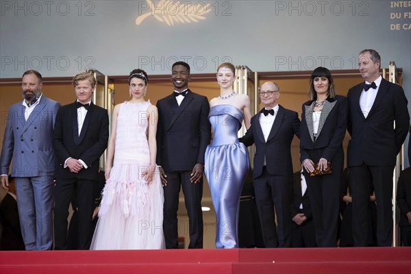 Cannes, France, 17.5.2024: Yorgos Lanthimos, Jesse Plemons, Margaret Qualley, Mamoudou Athie, Hunter Schafer, Ed Guiney, Kasia Malipan, Andrew Lowe President of the Cannes International Film Festival Iris Knobloch and Thierry Fremauxat the premiere of Kinds of Kindness on the red carpet of the Palais des Festivals during the 77th Cannes International Film Festival. The 77th Cannes International Film Festival will take place from 14 to 25 May 2024, Europe