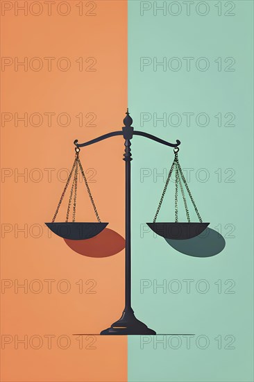 Abstract minimalistic illustration of balanced scales representing justice and law, AI generated