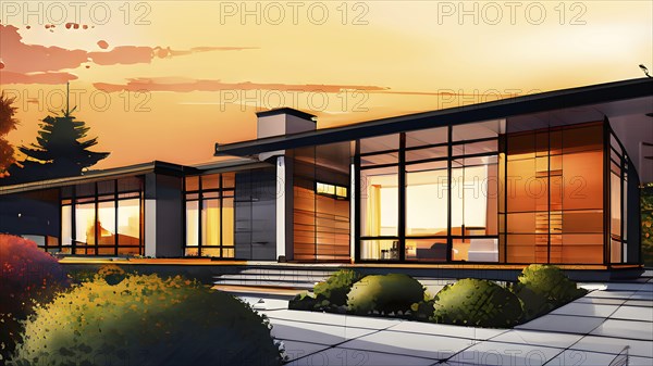 Abstract watercolor composition of futuristic architecture with minimalistic modern bio style, AI generated