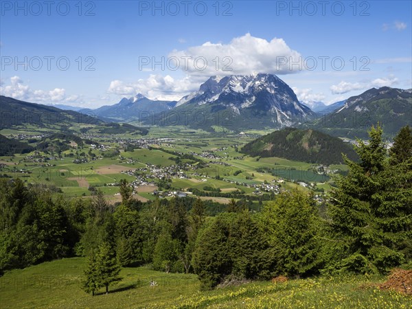Grimming, Kammspitze, high Dachstein, Putterer See, view from the Stalingrad Chapel into the Enns Valley, Styria, Austria, Europe