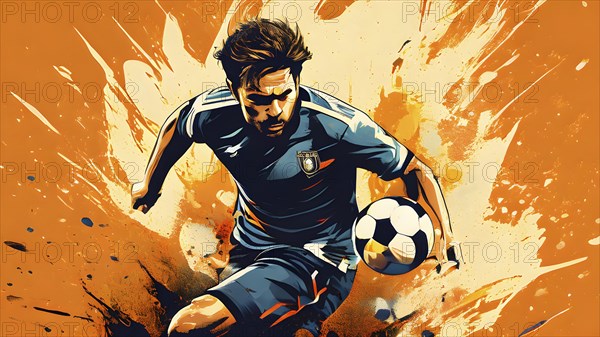 Abstract vintage grungy poster of a soccer player, AI generated
