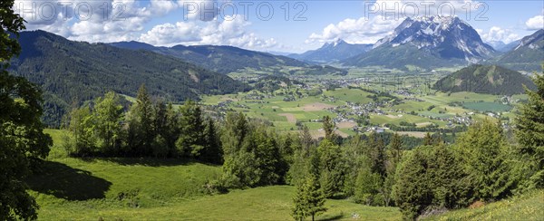 View from the Stalingrad Chapel into the Enns Valley, Grimming, Hoher Dachstein, Kammspitze, panoramic view, Aigen im Ennstal, Styria, Austria, Europe