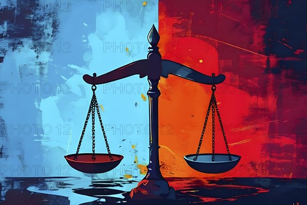Abstract vintage illustration of balanced scales representing justice and law, AI generated