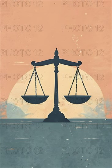 Abstract vintage illustration of balanced scales representing justice and law, AI generated