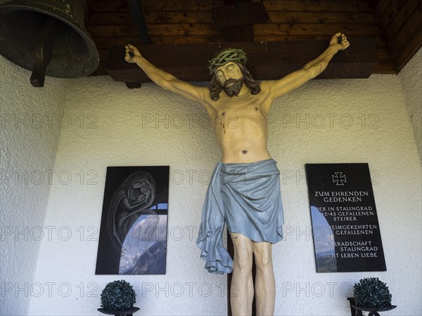Christ on the cross, Stalingrad Chapel, near Aigen im Ennstal, Styria, Austria, Europe