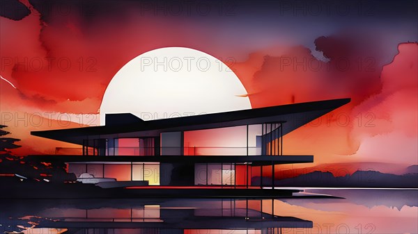 Abstract watercolor composition of futuristic architecture with minimalistic modern bio style, AI generated