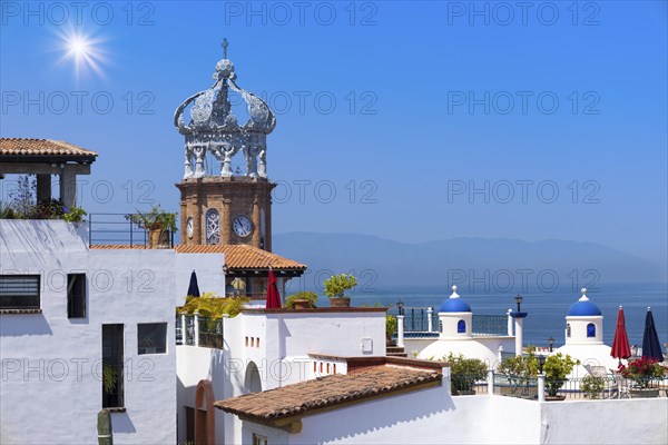 Mexico, panoramic view of Puerto Vallarta near sea promenade Malecon, beaches and historic center, Central America