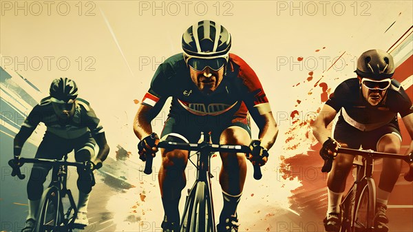 Abstract vintage grungy poster of an equestrian horse rider, AI generated