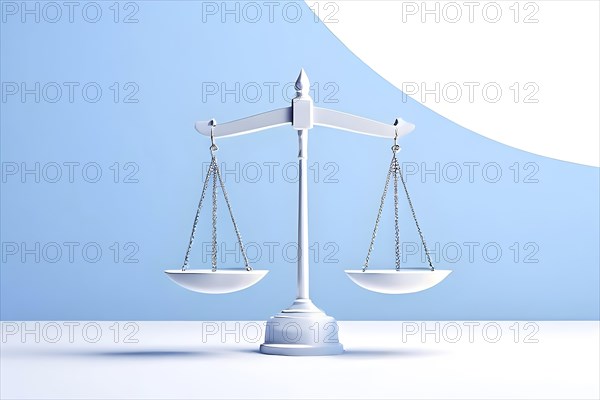 Abstract minimalistic illustration of balanced scales representing justice and law, AI generated