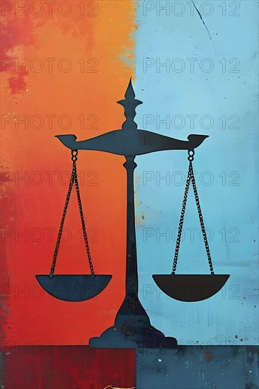 Abstract vintage illustration of balanced scales representing justice and law, AI generated