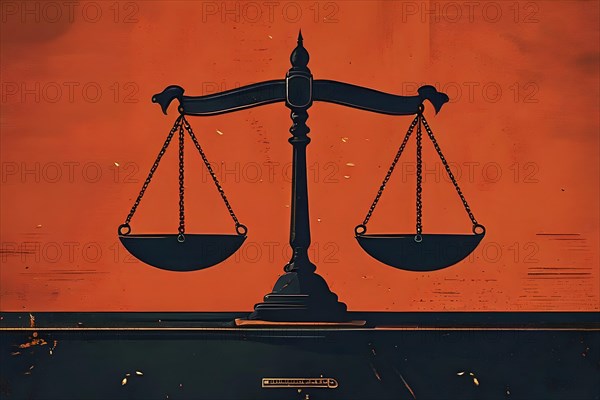 Abstract vintage illustration of balanced scales representing justice and law, AI generated
