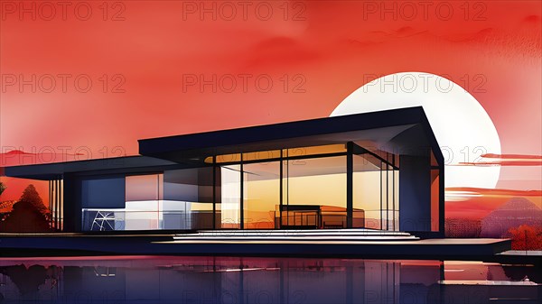 Abstract watercolor composition of futuristic architecture with minimalistic modern bio style, AI generated