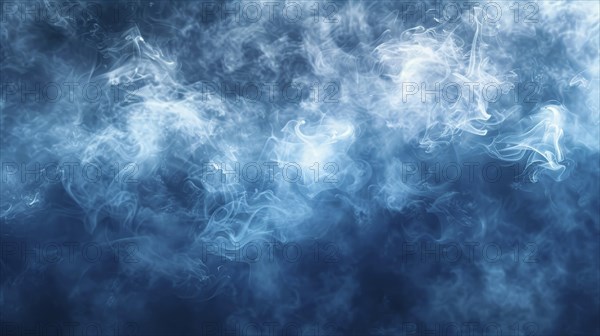 Abstract image with blue and white wispy smoke creating an ethereal atmosphere, AI generated