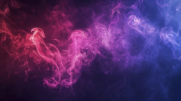 Vivid and mystical abstract artwork with pink, purple, and blue smoke on a dark background, AI generated
