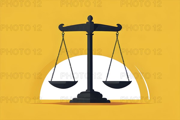 Abstract minimalistic illustration of balanced scales representing justice and law, AI generated