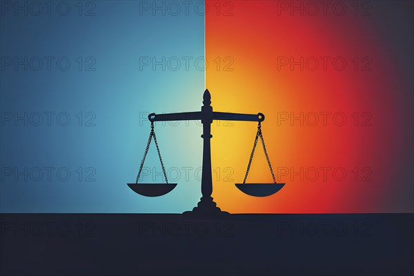 Abstract minimalistic illustration of balanced scales representing justice and law, AI generated