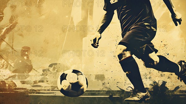 Abstract vintage grungy poster of a soccer player, AI generated