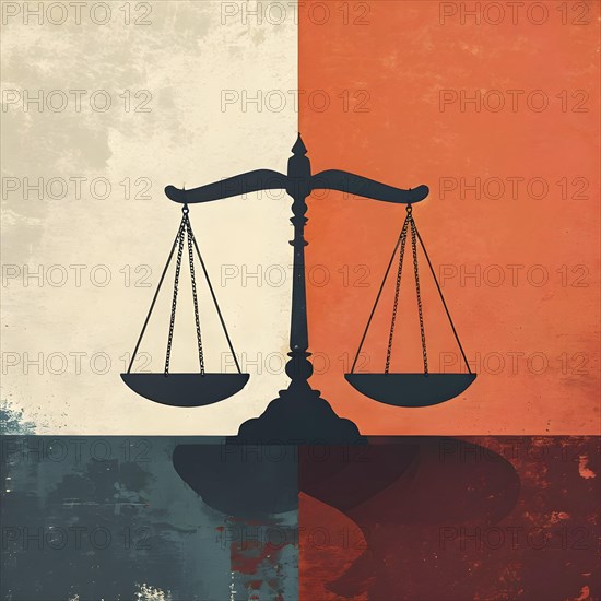 Abstract vintage illustration of balanced scales representing justice and law, AI generated