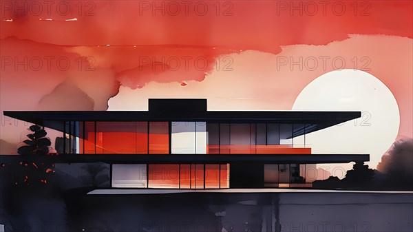 Abstract watercolor composition of futuristic architecture with minimalistic modern bio style, AI generated