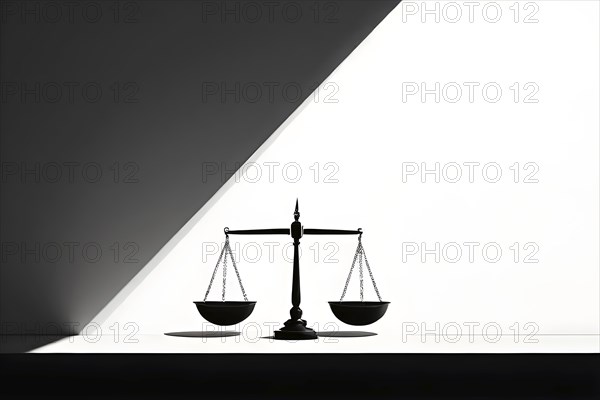 Abstract minimalistic illustration of balanced scales representing justice and law, AI generated