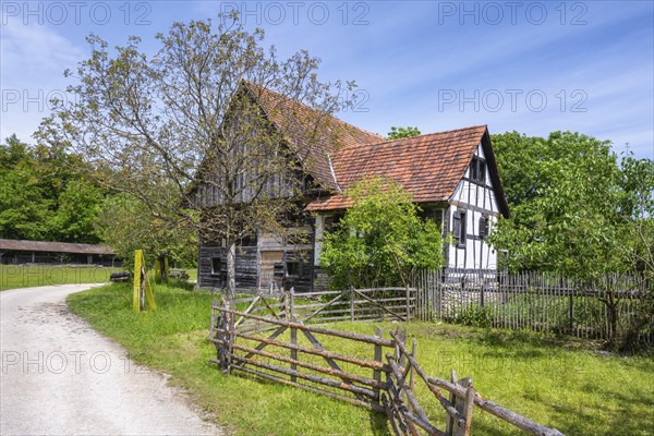 Traditionally built, old small farmhouse, probably 17th century, original location: Mennwangen in Deggenhausertal, Lake Constance district, Neuhausen ob Eck open-air museum, Tuttlingen district, Baden-Wuerttemberg, Germany, Europe