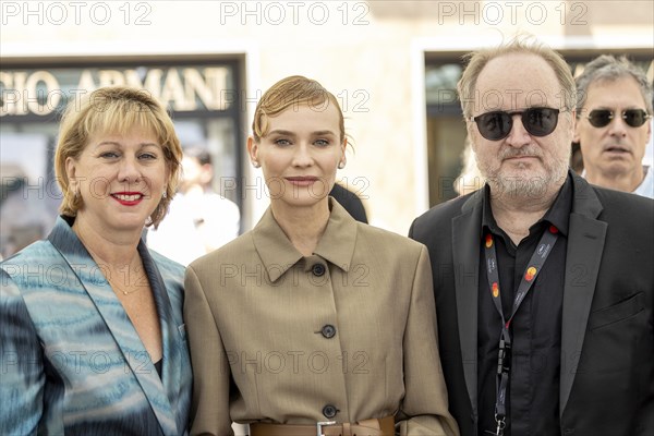 Cannes, France, 19.5.2024: Sharon Waxman, Diane Kruger and Steve Pond in front of the talk about the new film The Shrouds at The WRAP Conversations at Armani Caffe, 19.05.2024, Europe