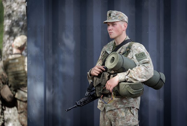 Lithuanian reserve soldier during training, photographed in Rudninkai, 28/05/2024