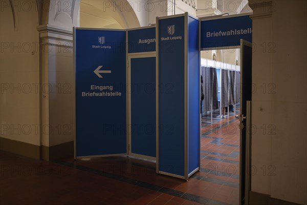 Interior photo, entrance to postal voting centre, postal vote, European elections 2024, New City Hall, Leipzig, Saxony, Germany, Europe