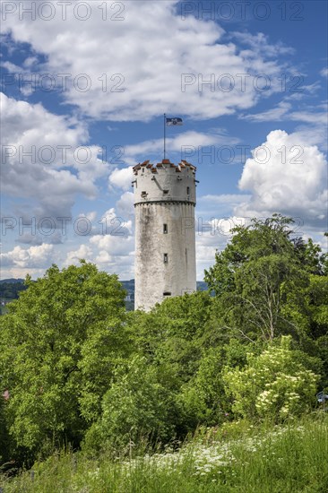 The defence defence tower built in 1425, called Mehlsack, in the historic old town of Ravensburg, Ravensburg district, Baden-Wuerttemberg, Germany, Europe