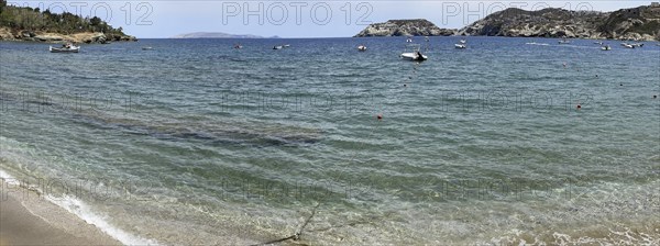 Panorama of bay of holiday resort Agia Pelagia on Aegean Sea Aegean Sea Mediterranean Sea off north coast of Crete island, Agia Pelagia, Crete, Greece, Europe